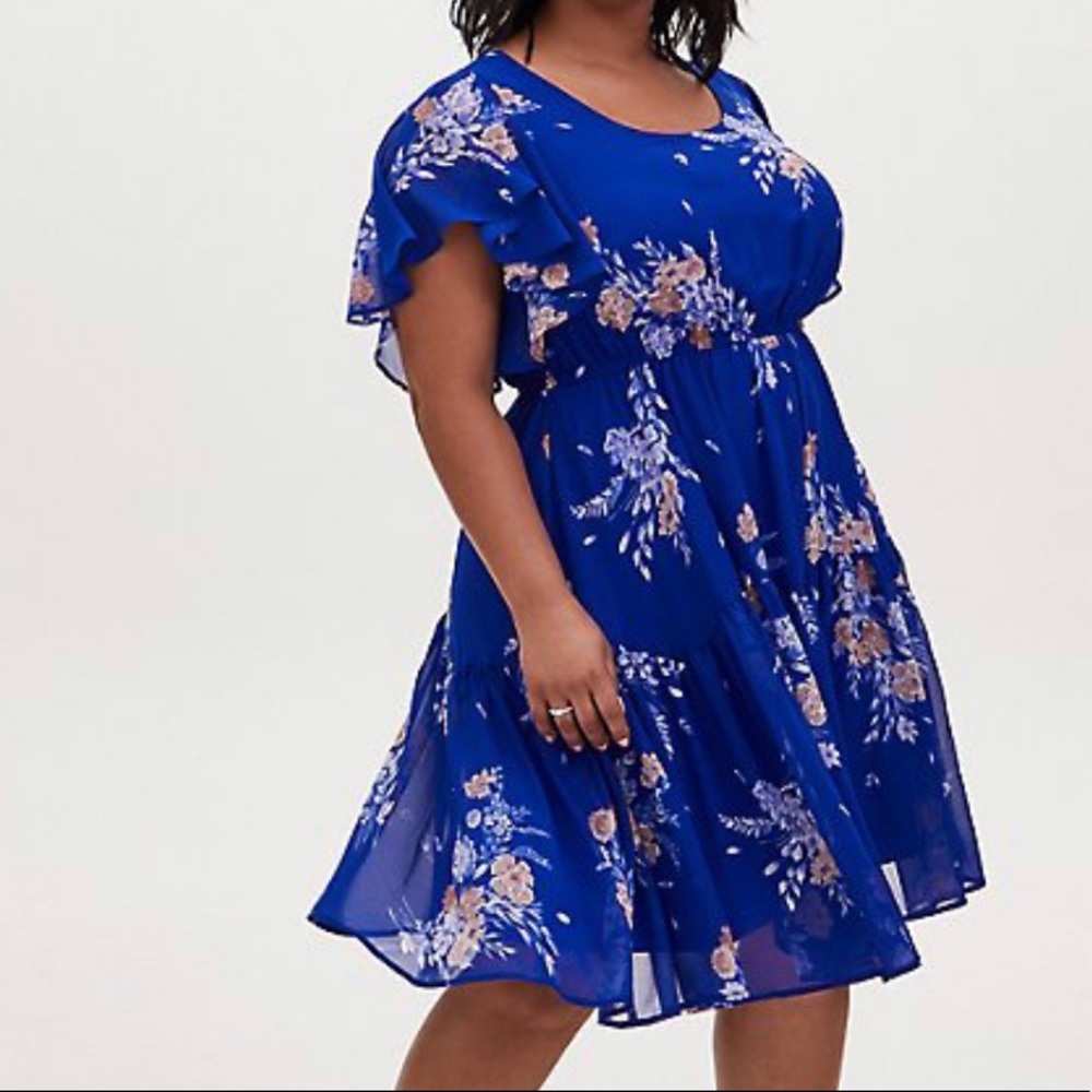 TorriD plus size 2X BLUE FLORAL SKATER DRESS